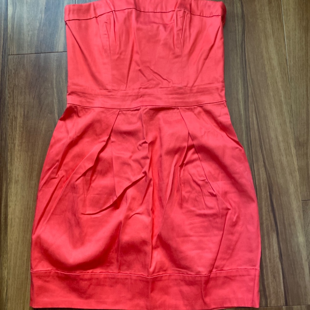 French Connection Coral Linen Strapless Dress - Picture 4 of 6
